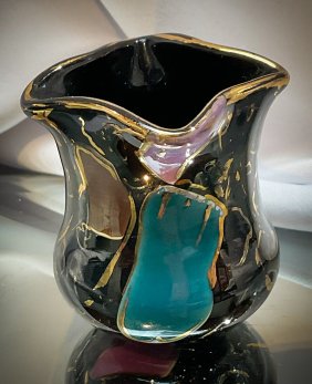 Very Rare Mt. Washington Victorian Lava Glass Gilt Toothpick Holder