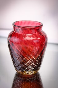 Mt. Washington Amberina Exterior Diamond Quilt Urn Toothpick Holder