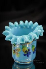Blue Opaque Enameled Victorian Toothpick Holder