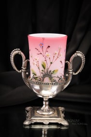 Tufts Silverplate Victorian Enameled Glass Celery Vase