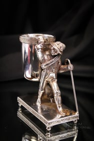 Wilcox Victorian Silverplate Walking Man & Dog Toothpick Holder