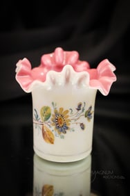 Peachblow Cased Victorian Enameled Toothpick Holder