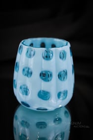 Blue Opalescent West Virginia Polka Dot Victorian Toothpick Holder