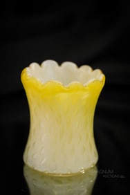 Rare Form Yellow Mother of Pearl Victorian Glass Toothpick Holder