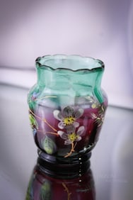 Very Rare Greenarina Enameled Victorian Glass Toothpick Holder