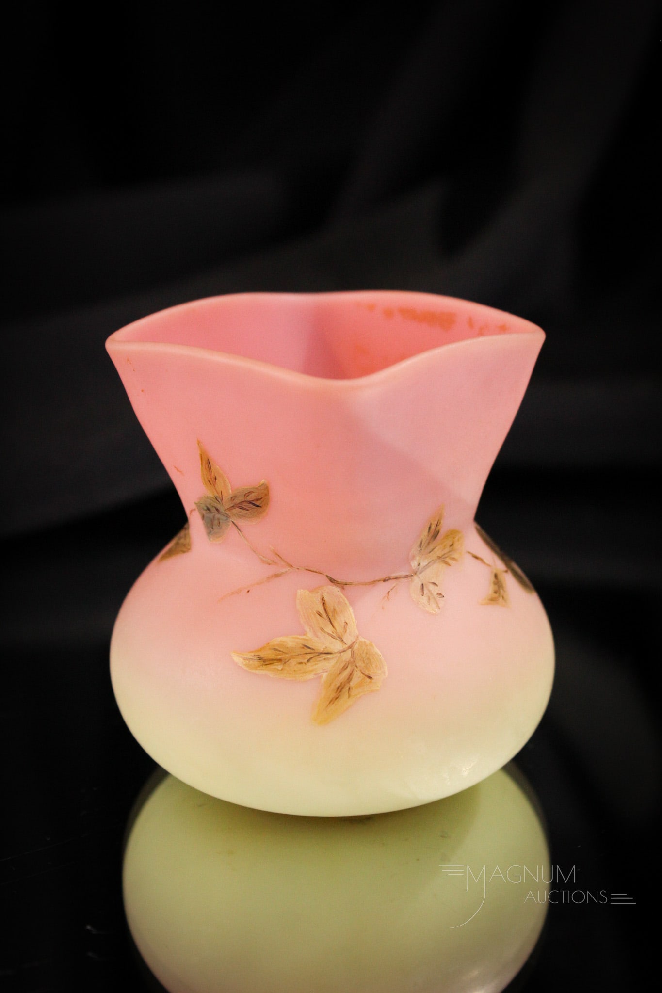 Mt. Washington Burmese Victorian Toothpick Holder: Grea decorated Mt. Washington burmese Victorian toothpick holder. Great example with excellent coloring. It stands 2 3/4" tall. Provenance: This item is from the private collection of Eileen Flaks. E