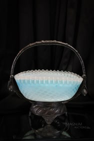 Victorian Pairpoint Silverplate Mother of Pearl Bride's Bowl Basket