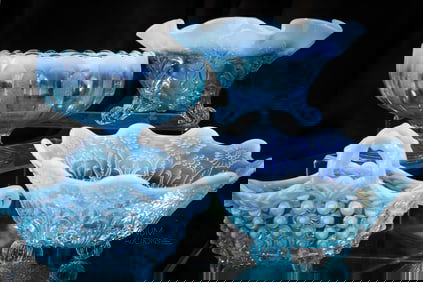 4 pc Lot Blue Opalescent Victorian Glass