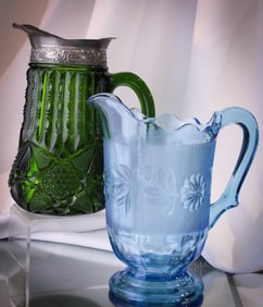 2 pc Lot Victorian Glass Water Pitchers