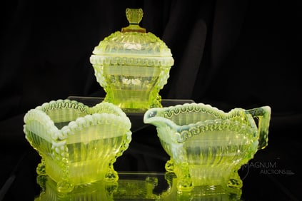 3 pc Lot Northwood Vaseline Alaska Table Set Items