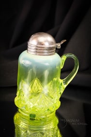 Northwood Vaseline Opalescent Diamond Spearhead Victorian Syrup Pitcher