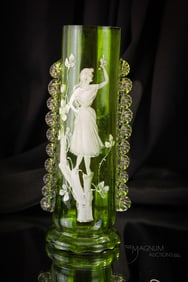 Victorian Mary Gregory 10 1/2" Applied Rigaree Mantle Vase