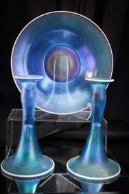 Blue Stretch Glass Console Set