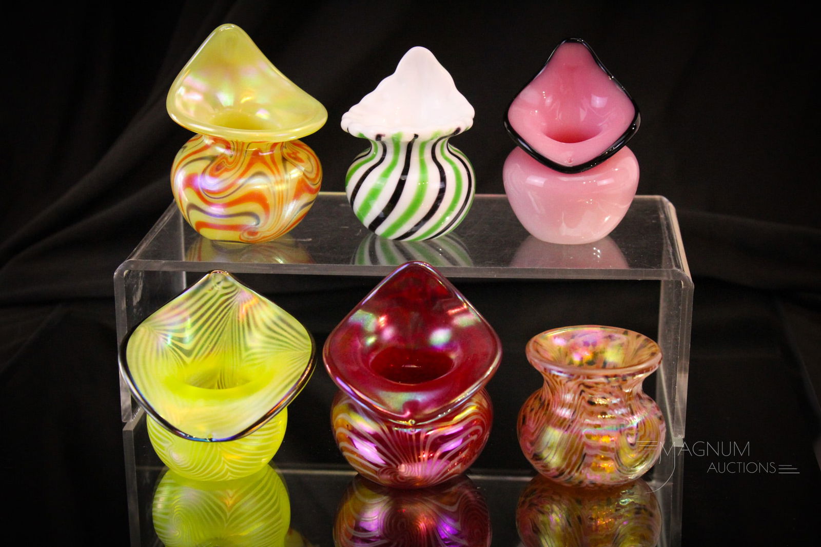 Six pc Lot Terry Crider Art Glass Toothpick Holders (1 of 7)