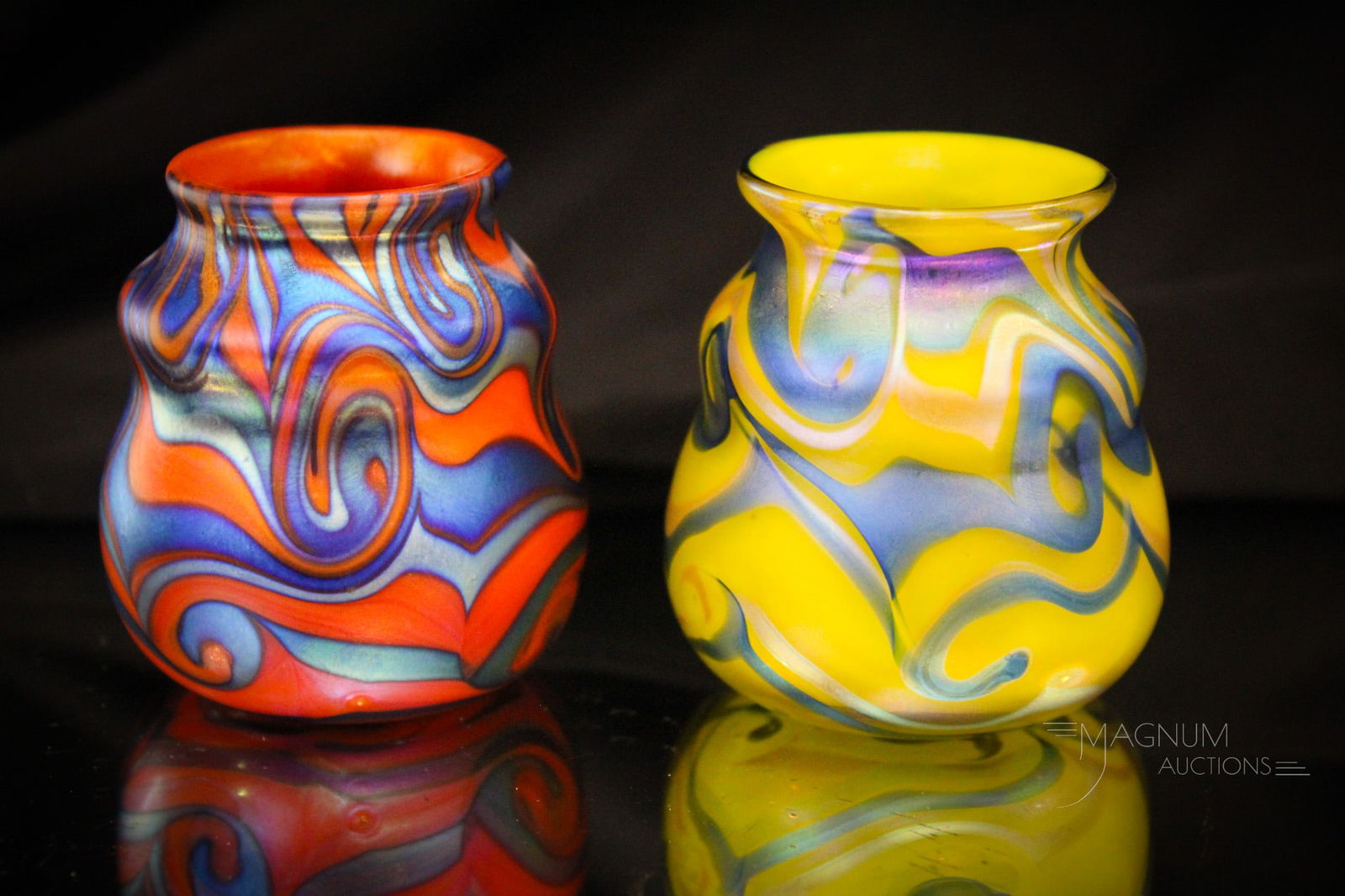 2 pc Lot Phoenix Studios Carl Radke Art Glass Toothpick Holders (1 of 9)