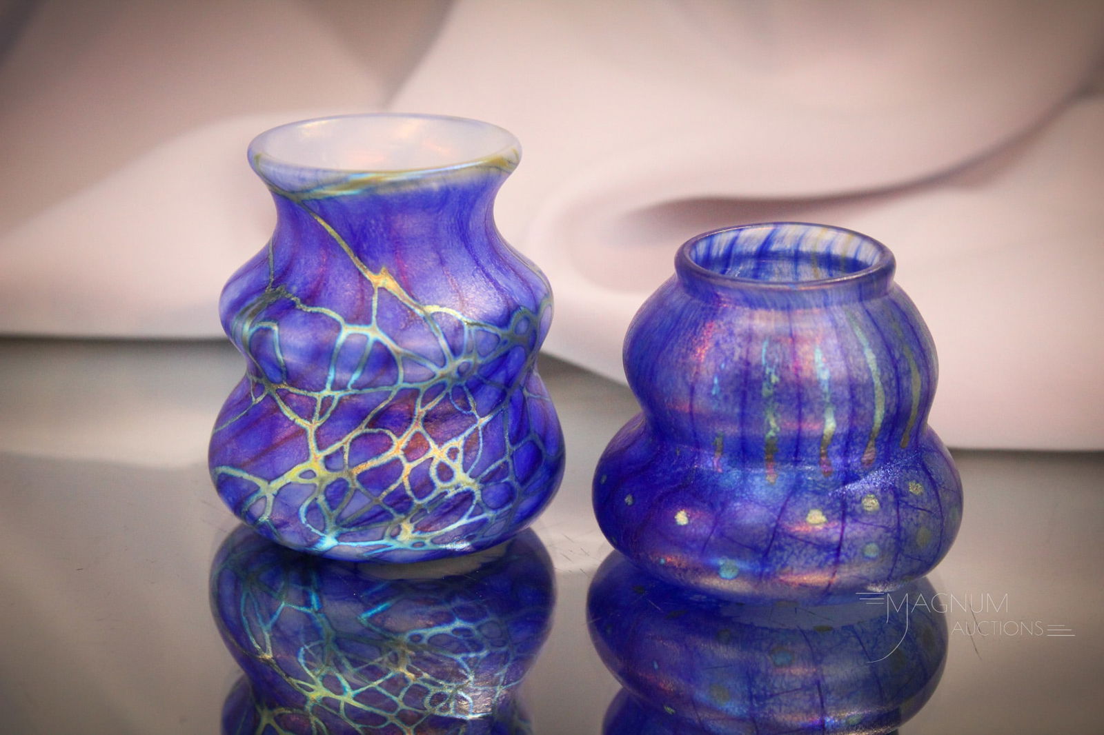 2 pc Lot Phoenix Carl Radke Art Glass Toothpick Holders: Another select offering of two wonderful Phoenix Carl Radke art glass toothpick holders. Each a super example. Tallest measures 2 1/4" tall.