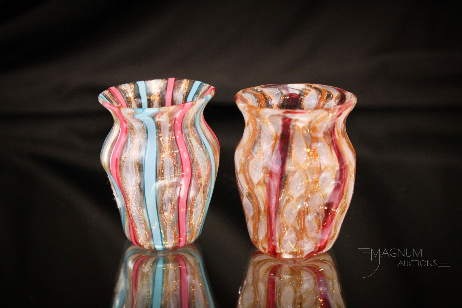 2 pc Lot Italian Murano Latticino Art Glass Toothpick Holders (1 of 8)