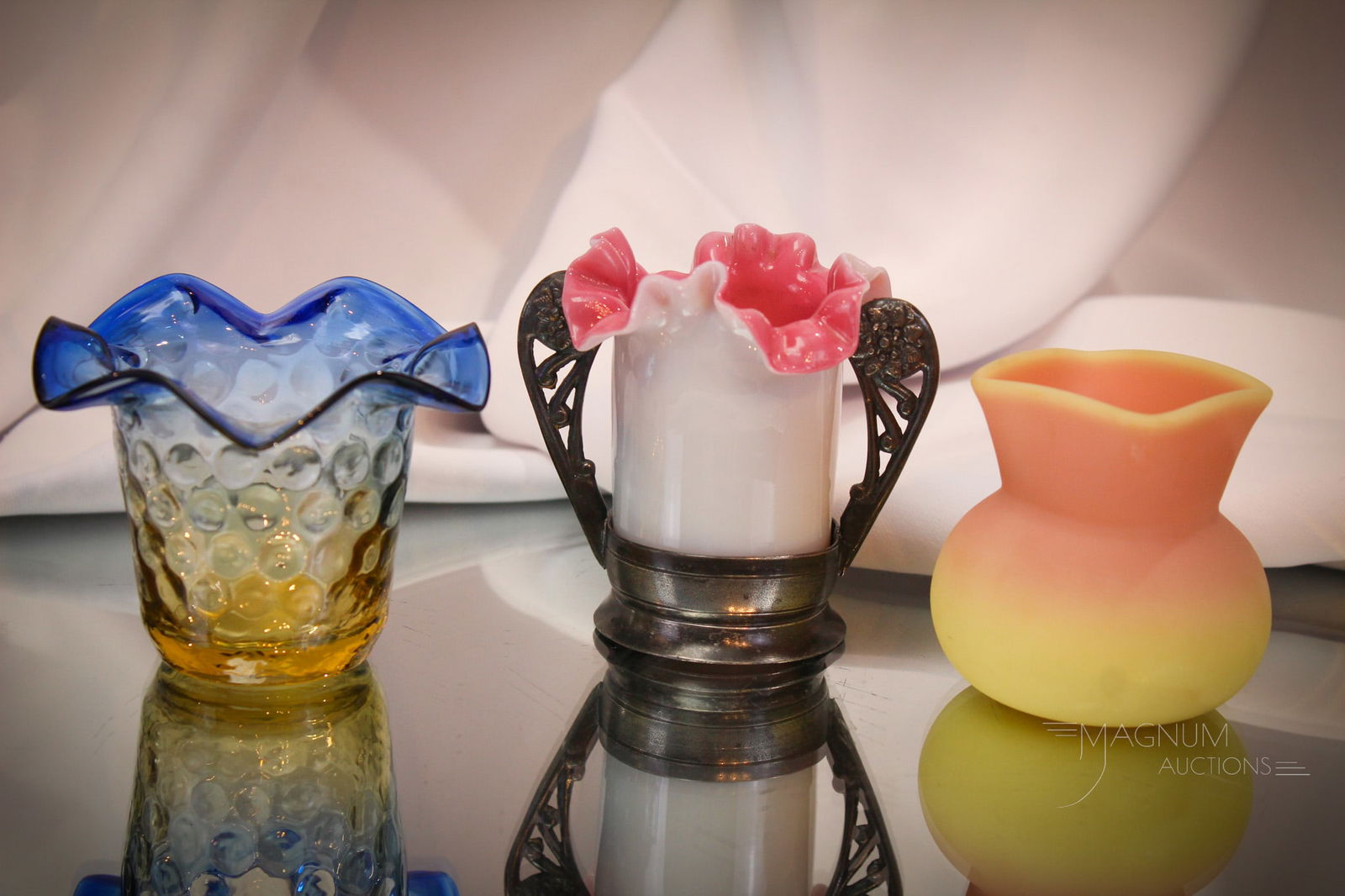 3 pc Lot Art Glass Toothpick Holders Burmese Silverplate & More (1 of 7)