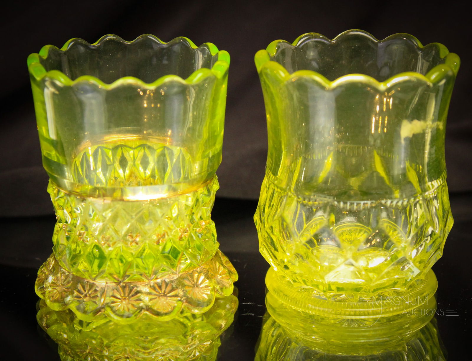 2 pc Lot Victorian Vaseline Riverside Glass Toothpick Holders (1 of 6)