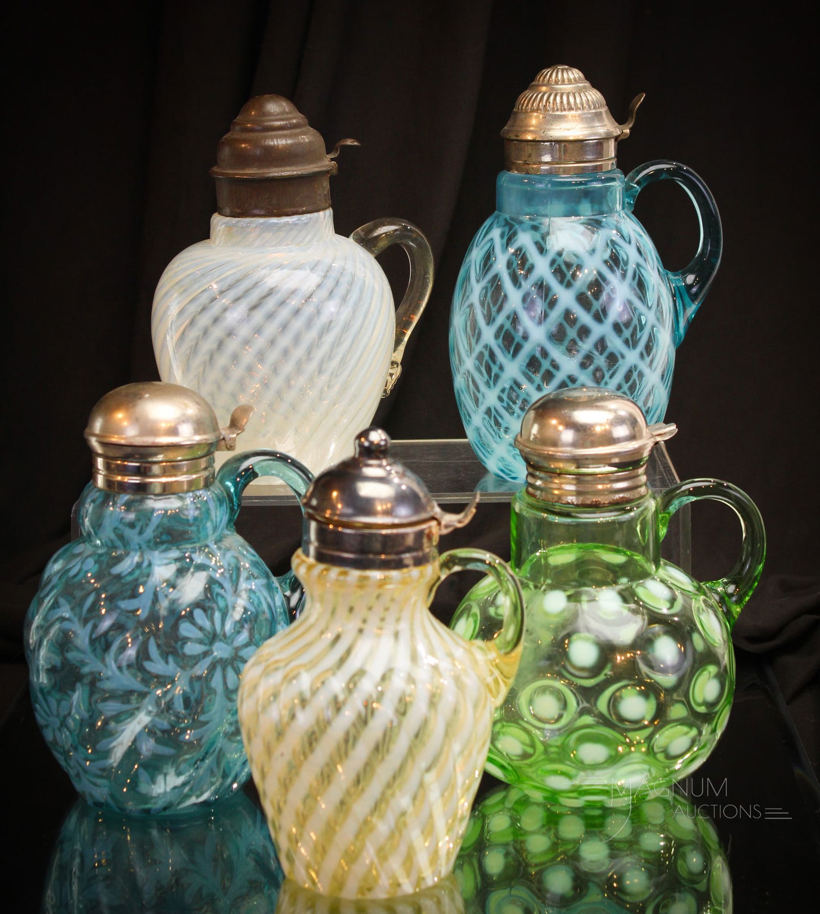 5 pc Lot Victorian Opalescent & More Glass Syrup Pitchers (1 of 20)