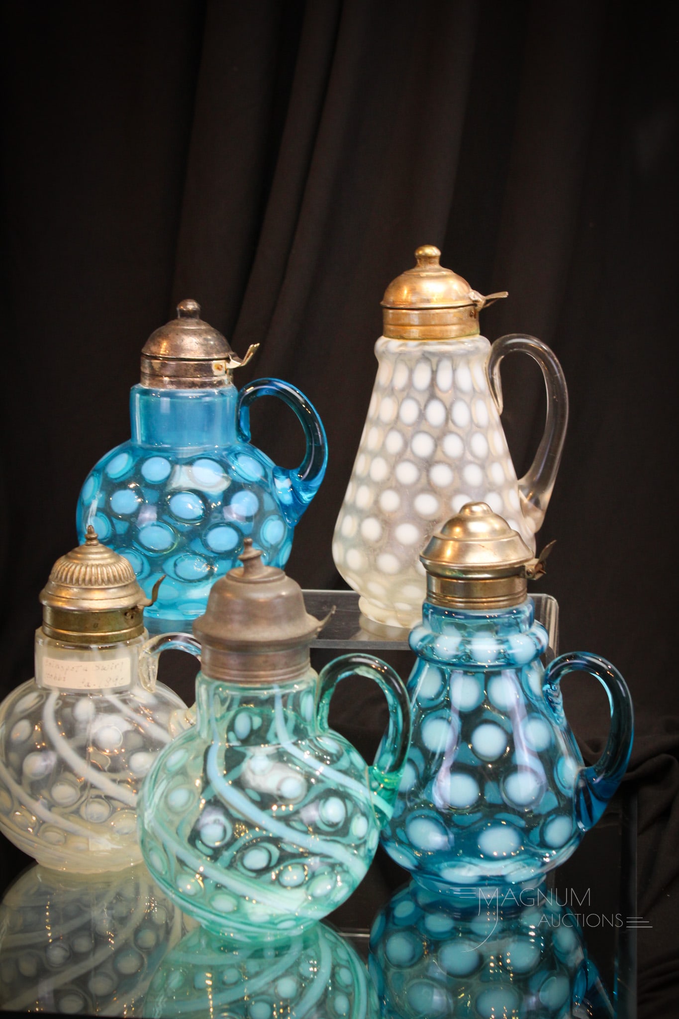 5 pc Lot Victorian Opalescent Syrup Pitchers (1 of 9)