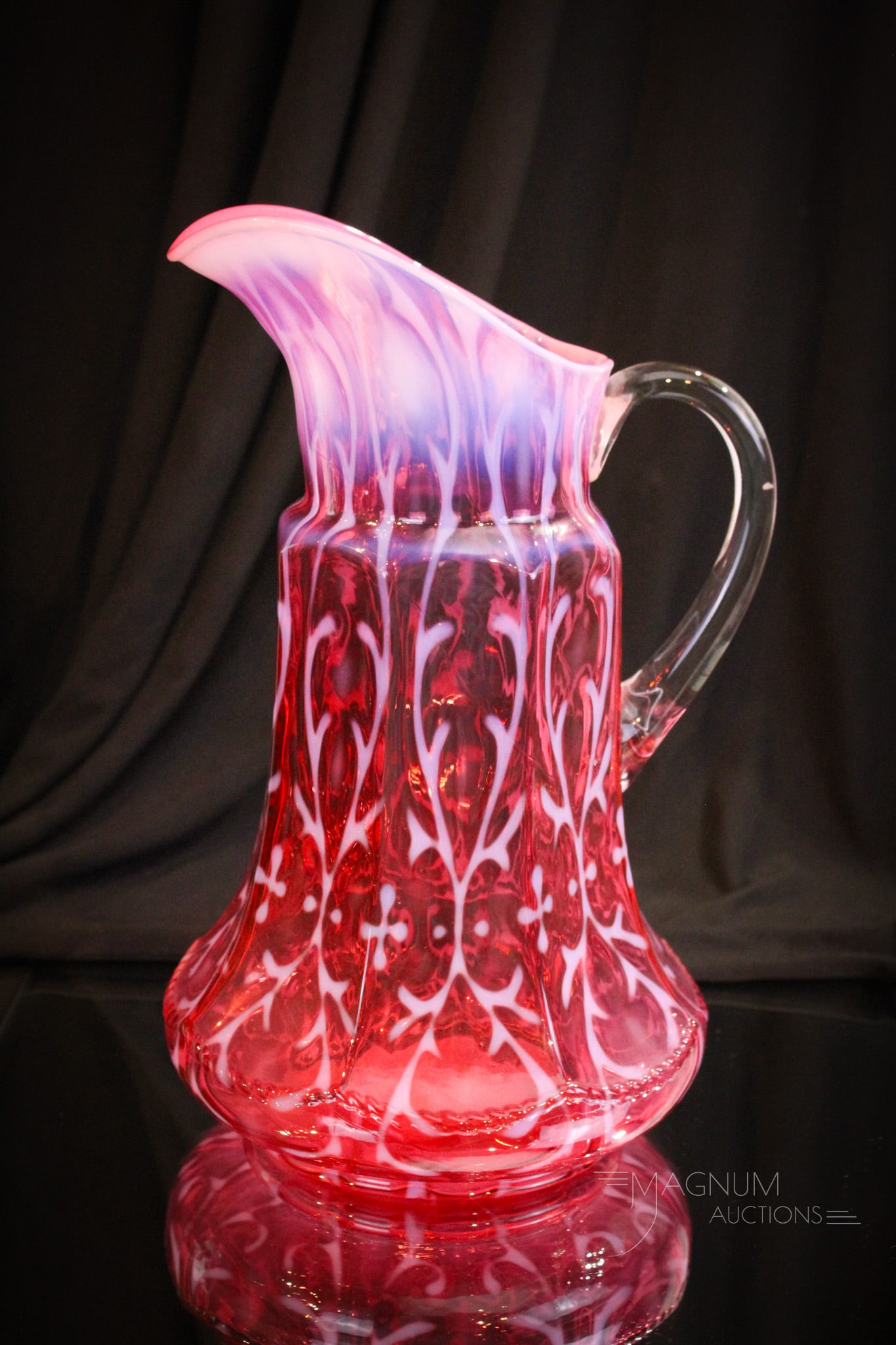 Rare Northwood Cranberry Opalescent 9 Panel Tankard Pitcher (1 of 7)