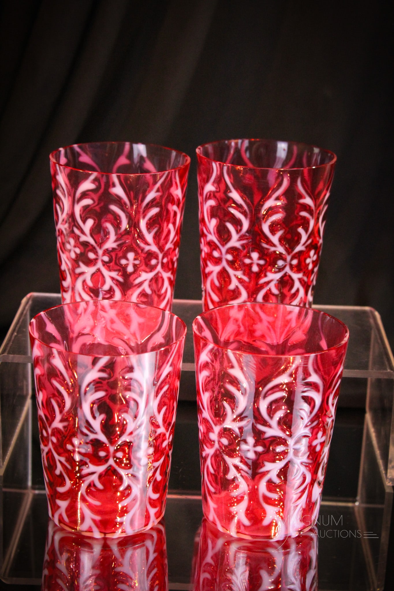 4 pc Lot Northwood Cranberry Opalescent Spanish Lace Tumblers (1 of 4)