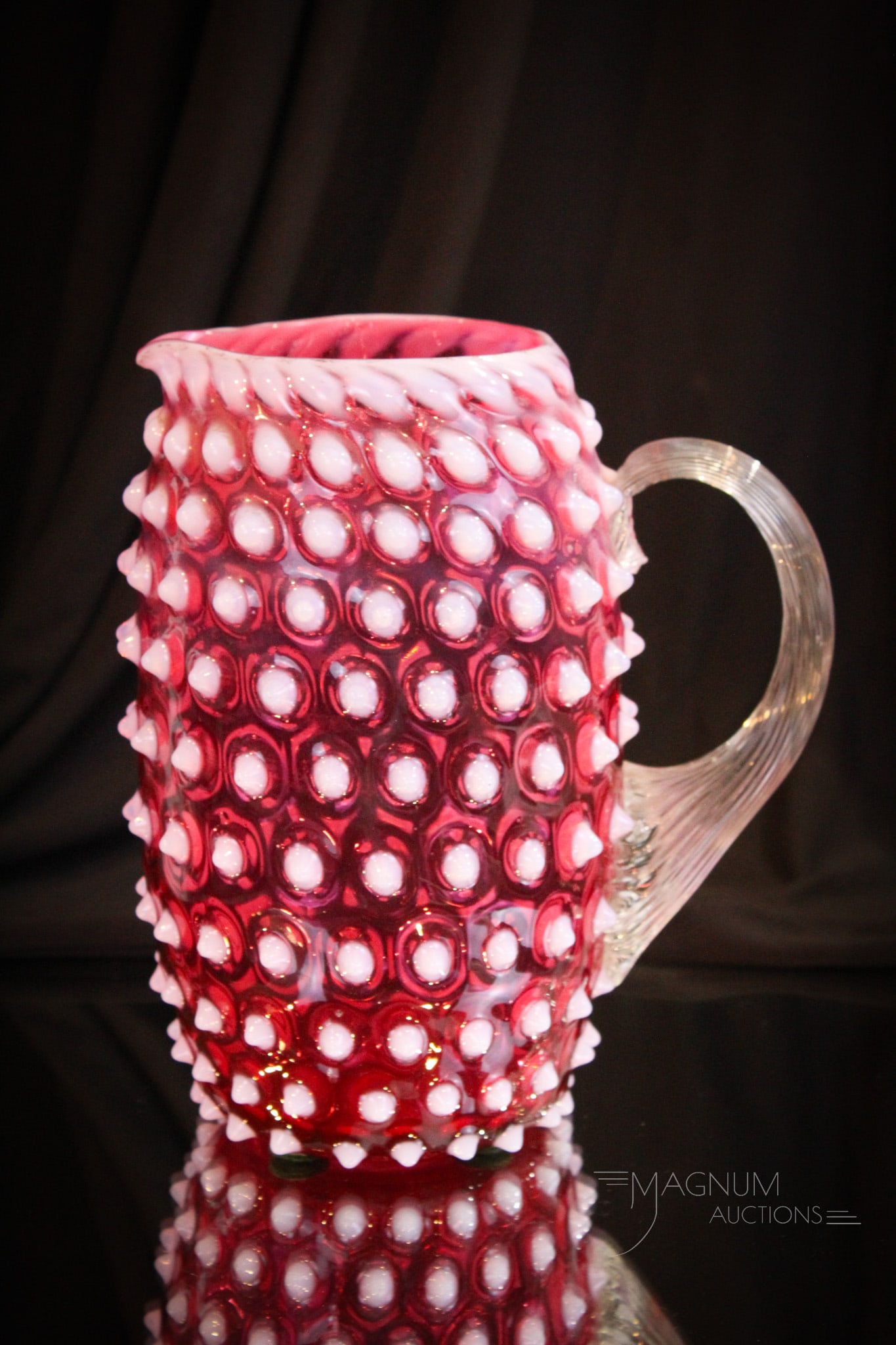 Rare Phoenix Cranberry Opalescent Hobnail Victorian Glass Pitcher (1 of 7)