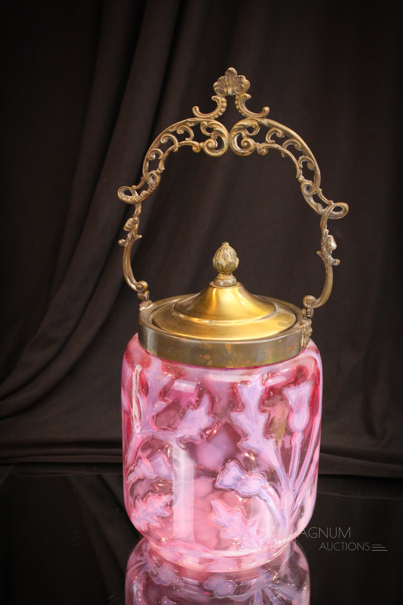 Cranberry Opalescent Theodore's Thistle Victorian Biscuit Jar (1 of 7)