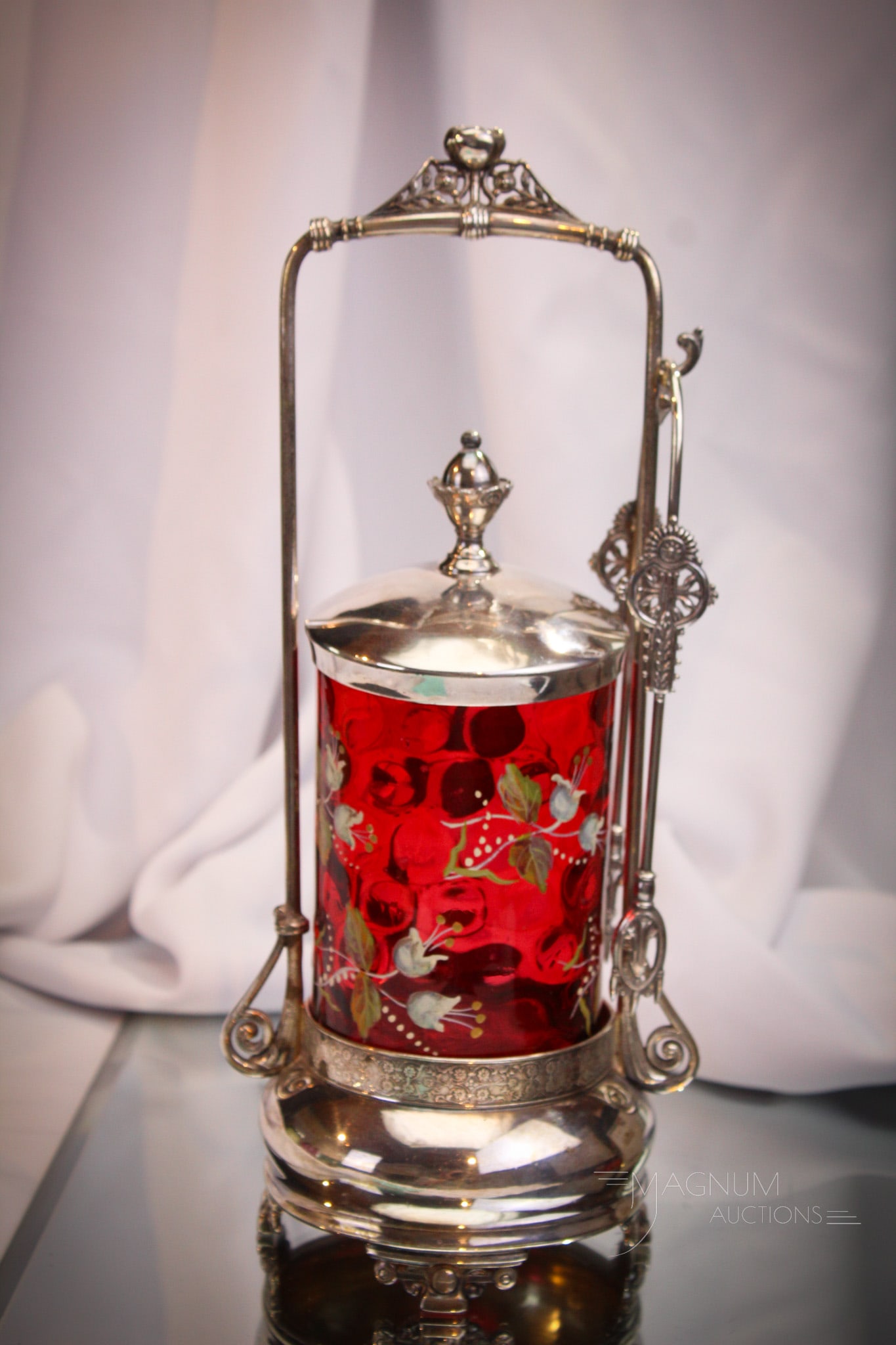 Meriden Cranberry Enameled Victorian Silverplate Pickle Castor (1 of 8)