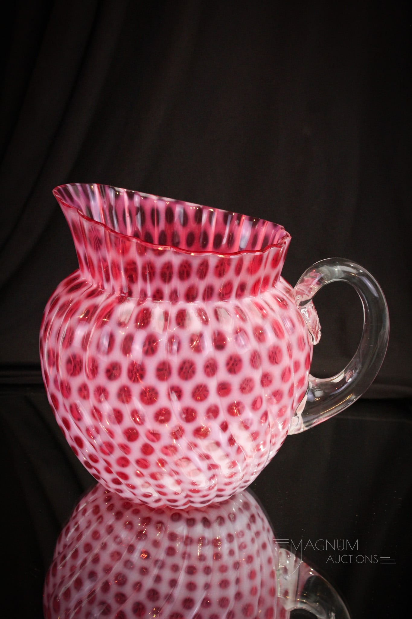 Rare Hobb's Cranberry Opalescent Windows Swirled Water Pitcher (1 of 7)