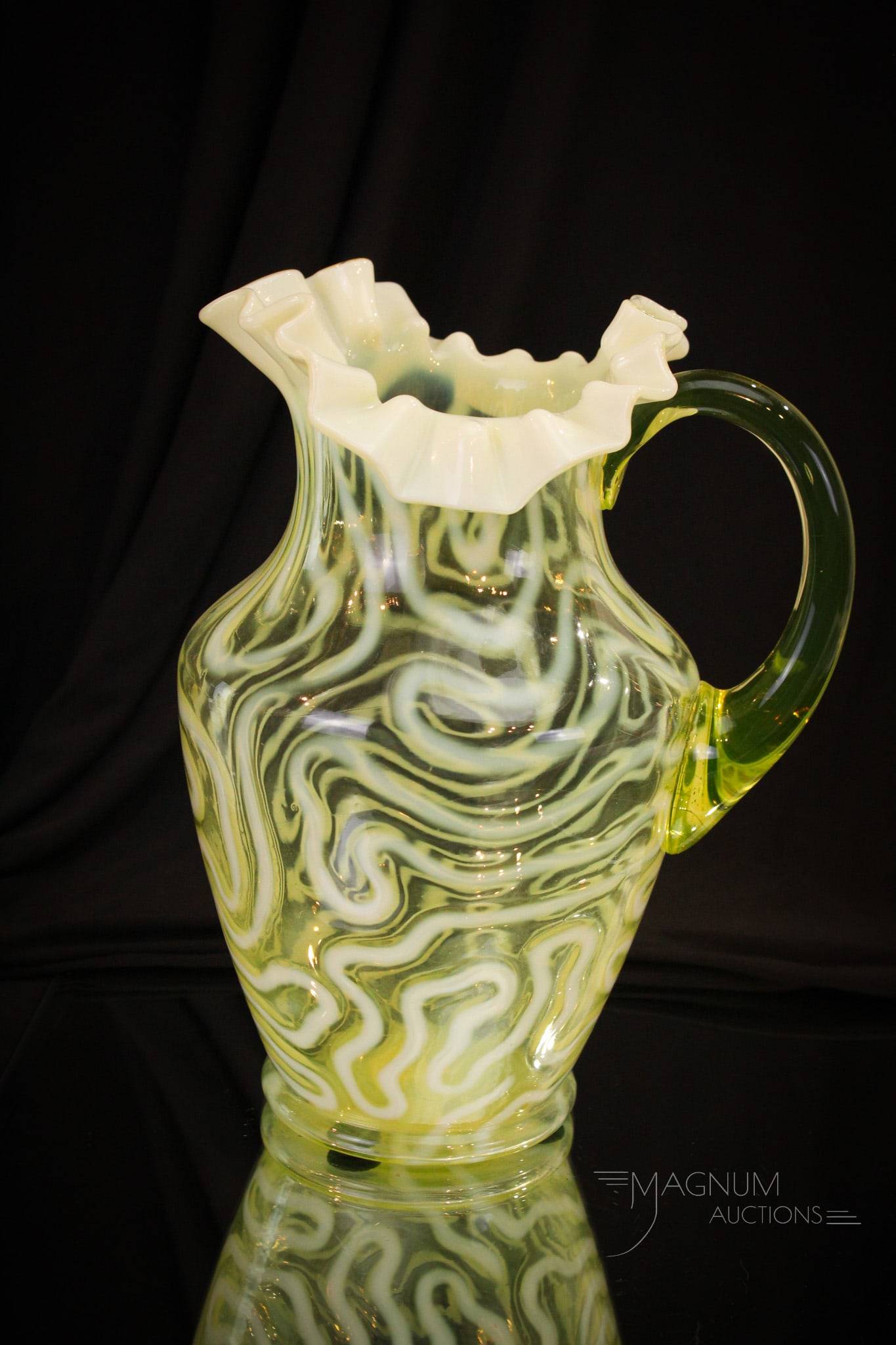 Rare Vaseline Opalescent Swirling Maze Victorian Pitcher (1 of 10)