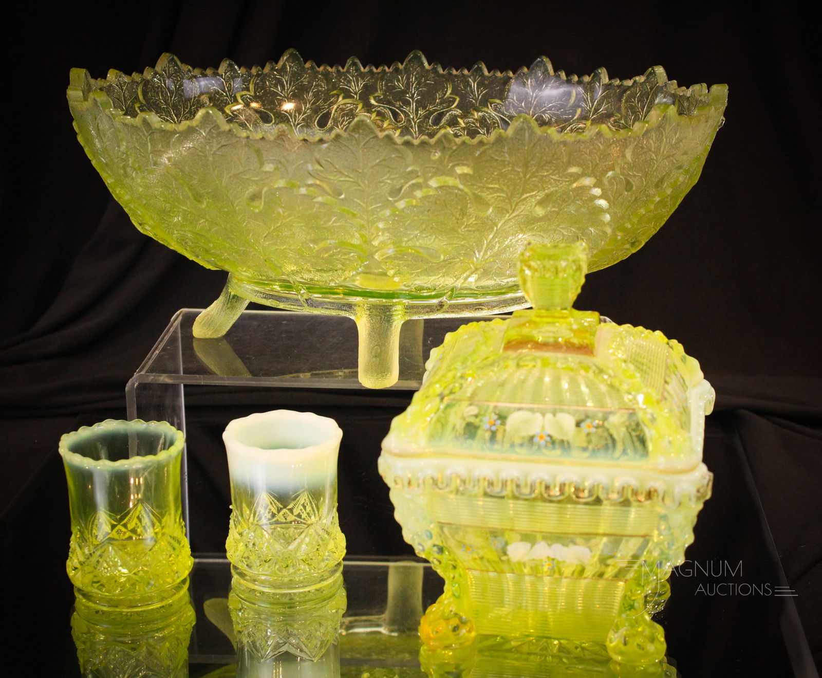 4 pc Lot Vaseline Victorian Glass (1 of 17)