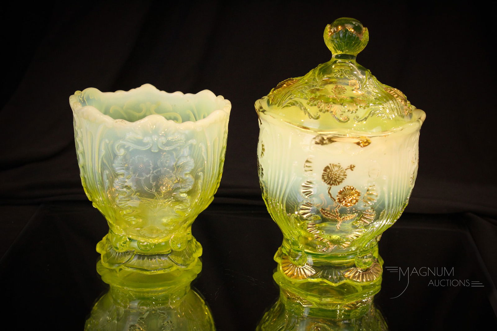 2 pc Lot Northwood Vaseline Everglades Victorian Glass (1 of 10)