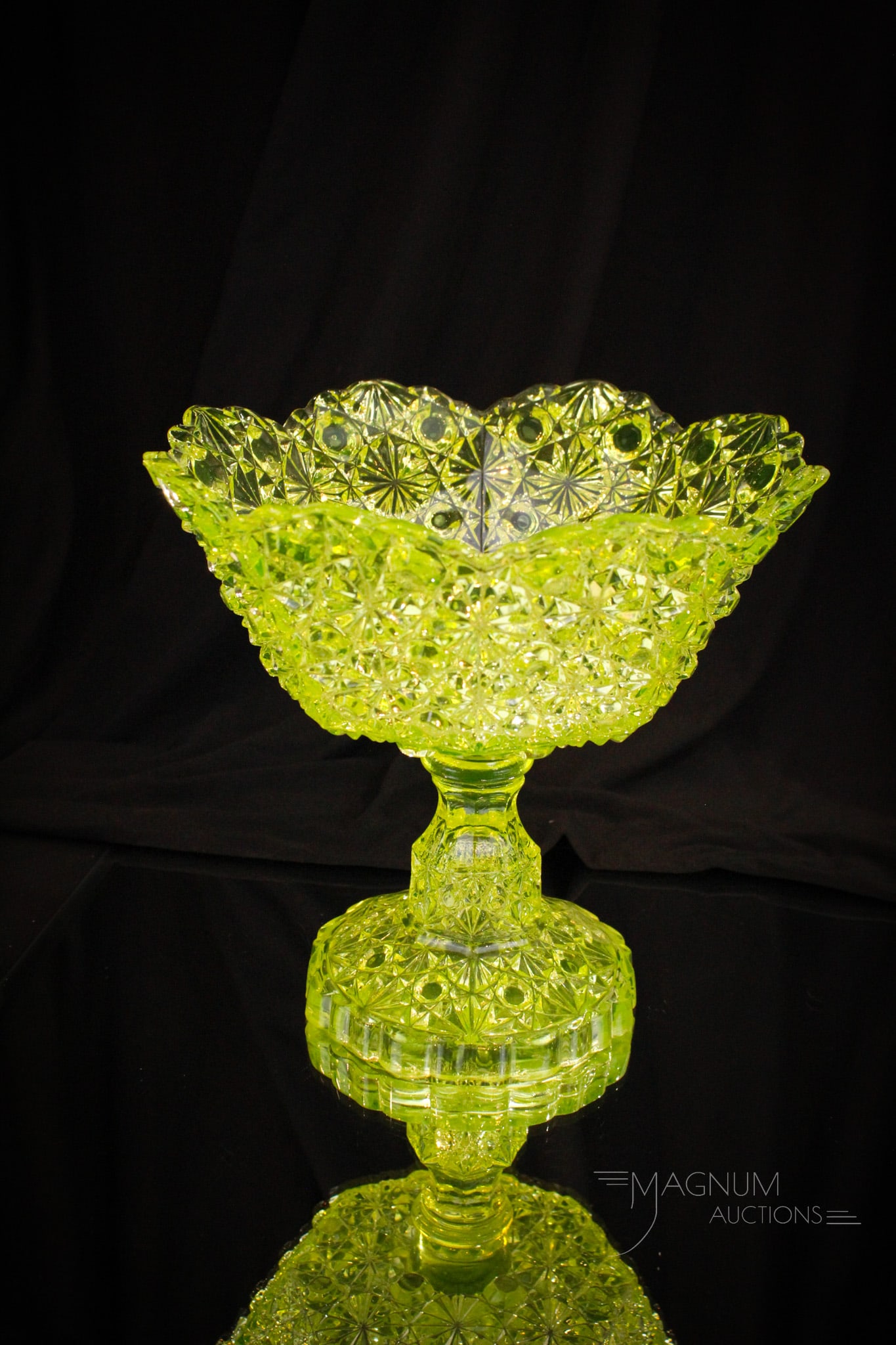 Vaseline Victorian Glass Daisy & Button Large Compote (1 of 6)