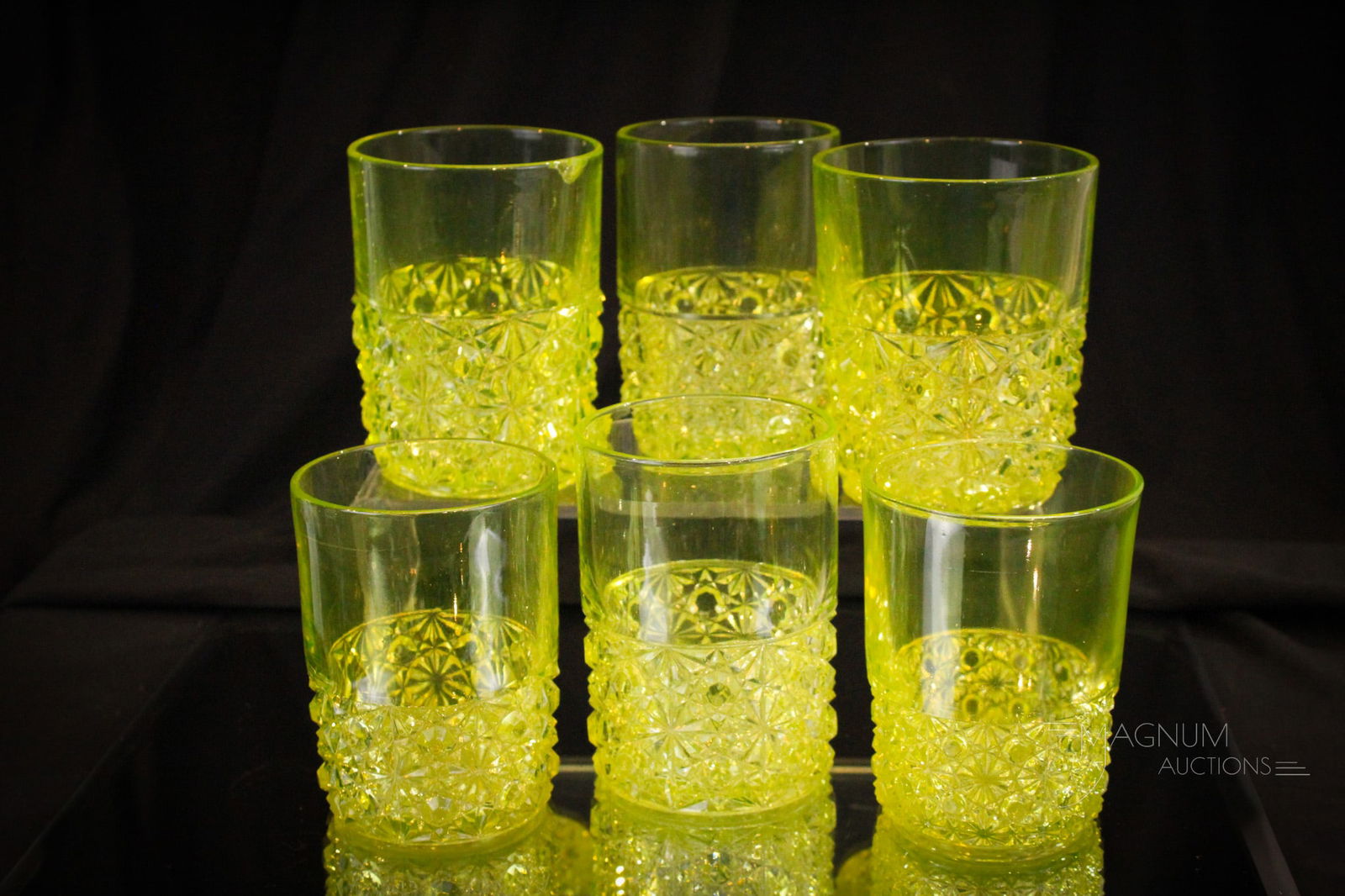 6 pc Lot Victorian Vaseline Glass Tumblers (1 of 8)