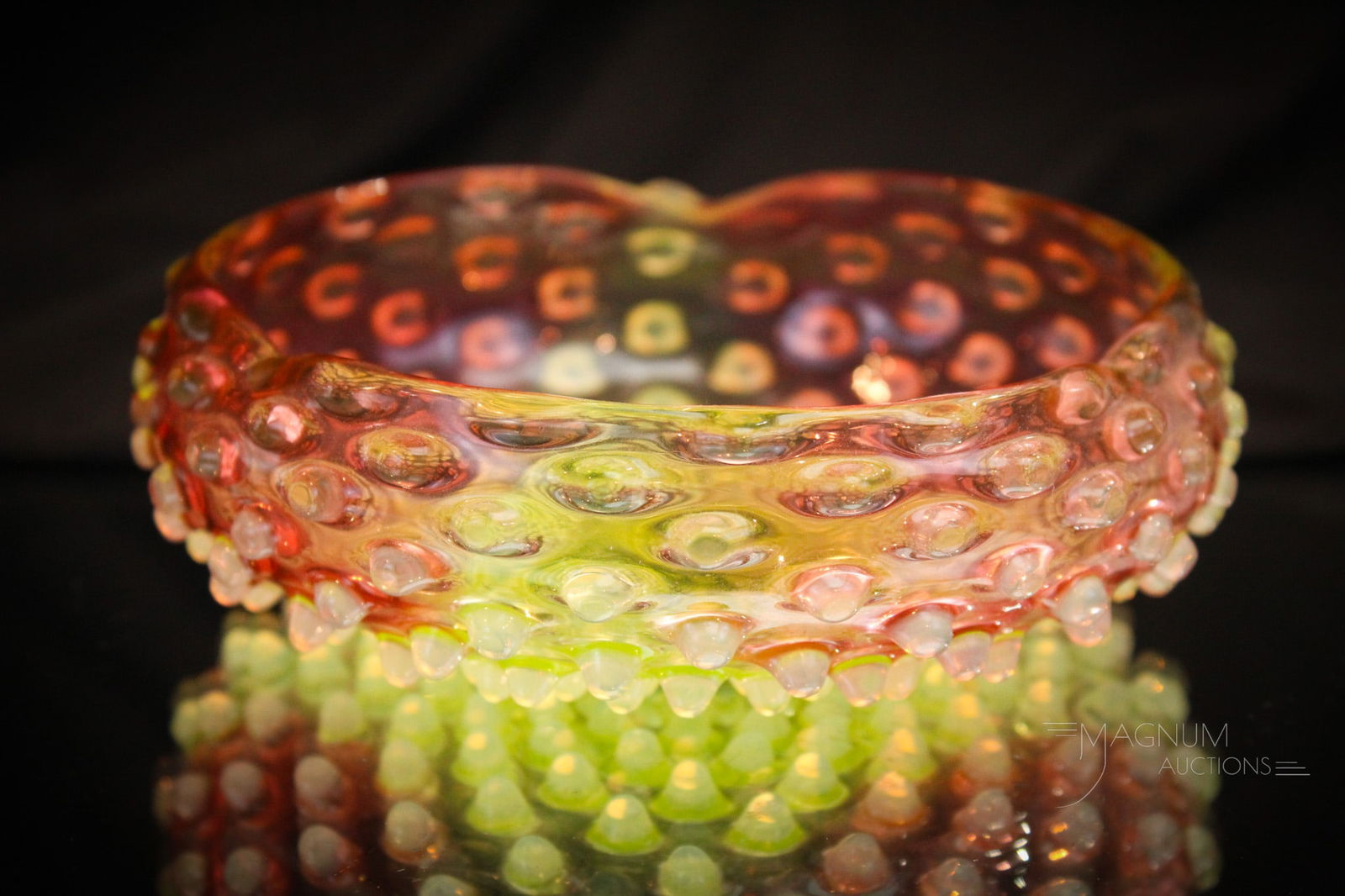 Hobb's Hobnail Victorian Cranberry Vaseline Berry Bowl (1 of 7)