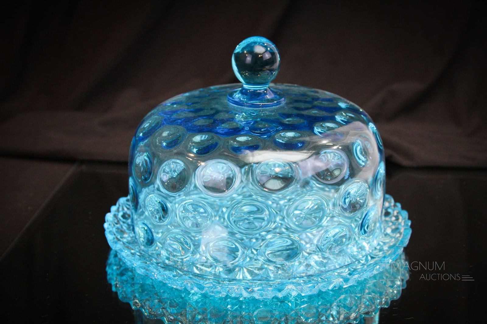 Hobb's Blue Inverted Thumbprint Victorian Glass Butter Dish (1 of 10)