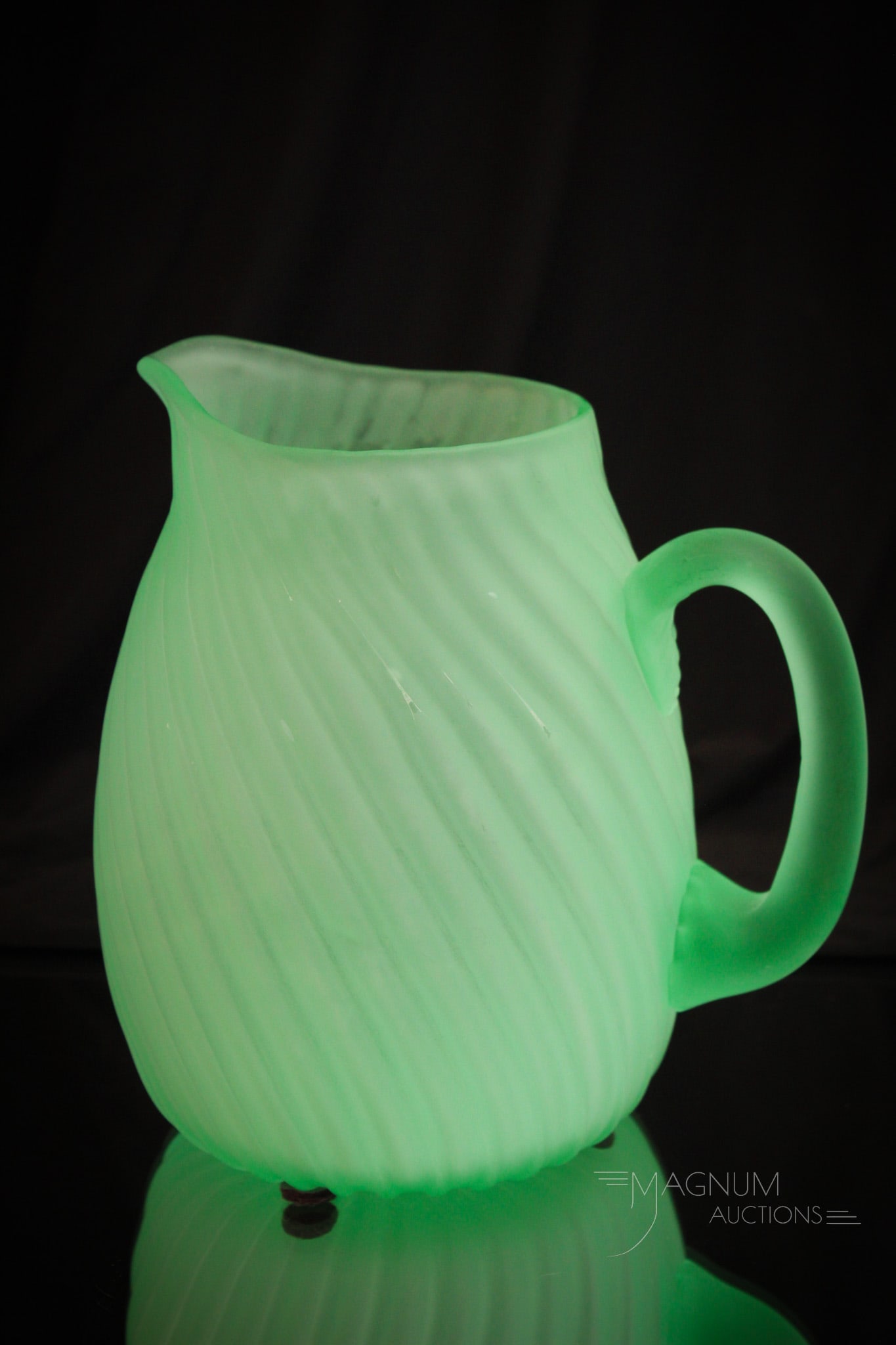 Scarce Hobb's Marine Green Satina Swirl Victorian Glass Pitcher (1 of 9)