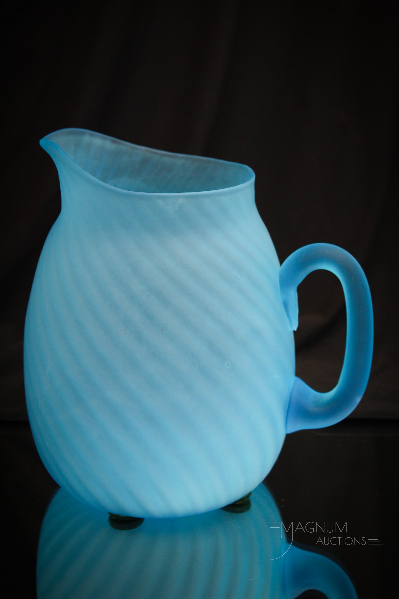 Hobb's Blue Satina Swirl Victorian Glass water Pitcher (1 of 8)