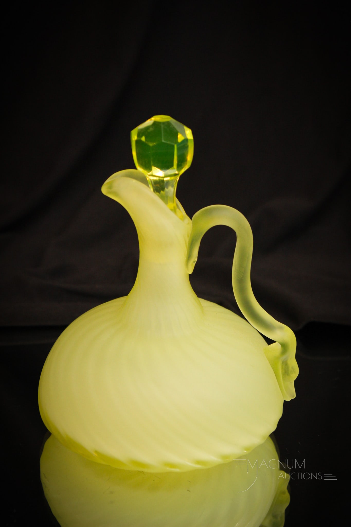 Rare Hobb's Satina Swirl Vaseline Cased Victorian Glass Cruet (1 of 8)