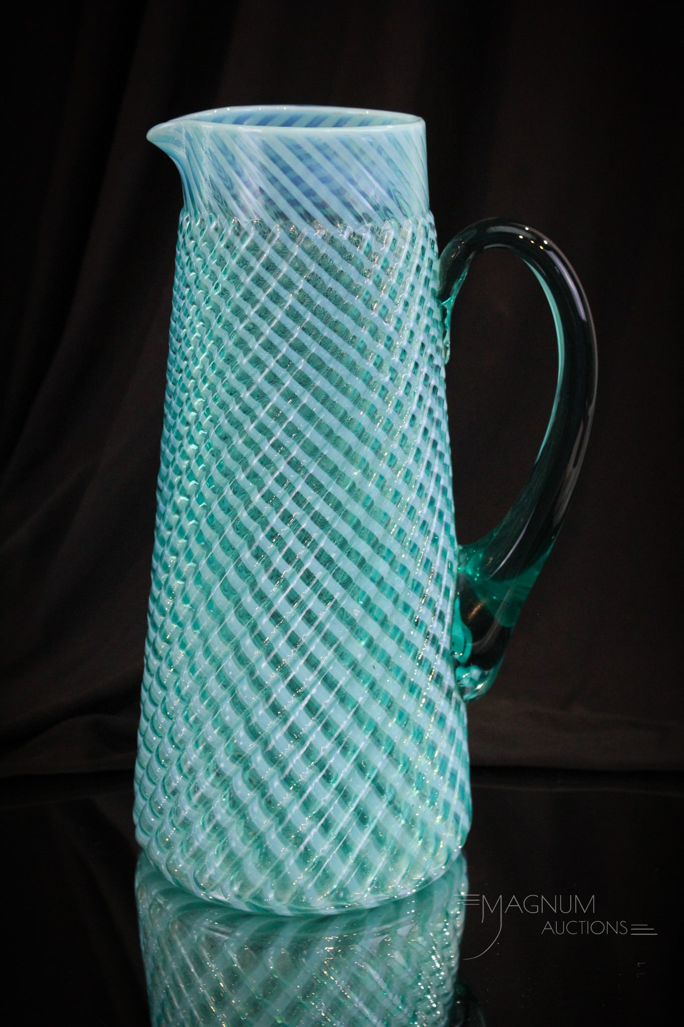 Blue Opalescent Victorian Northwood Chrysanthemum Swirl Pitcher (1 of 6)
