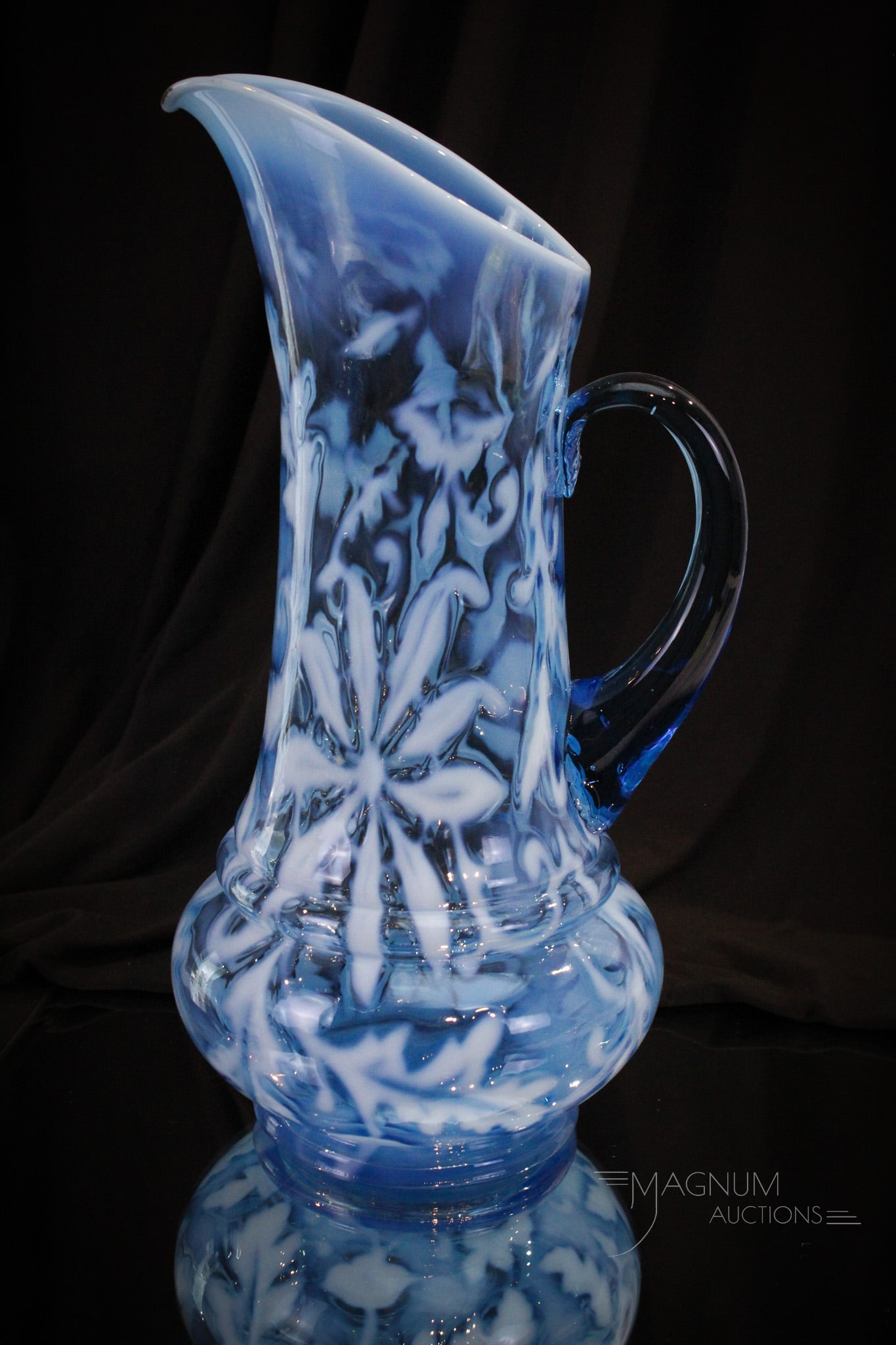 Northwood Blue Opalescent Victorian Poinsettia Tankard Pitcher (1 of 7)