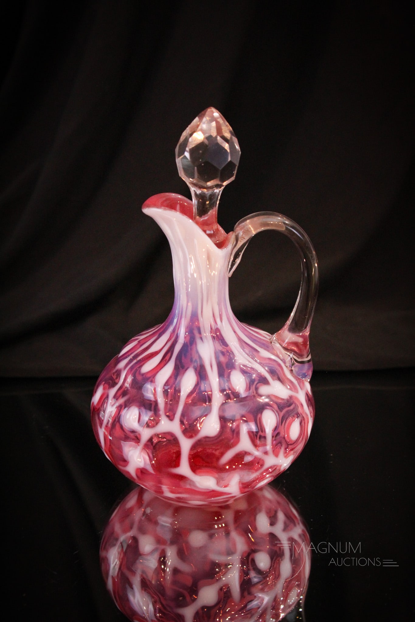 Hobb's Cranberry Opalescent Seaweed Victorian Glass Cruet (1 of 7)