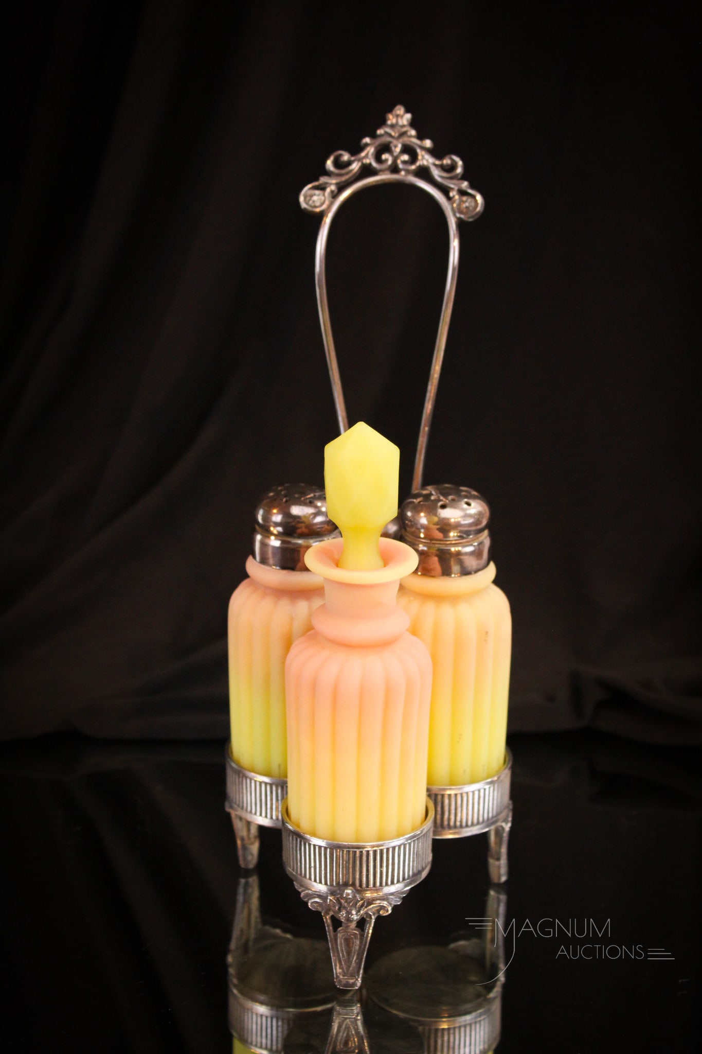 Barbour Silverplate Victorian Mt. Washington Burmese Glass Condiment Set (1 of 16)