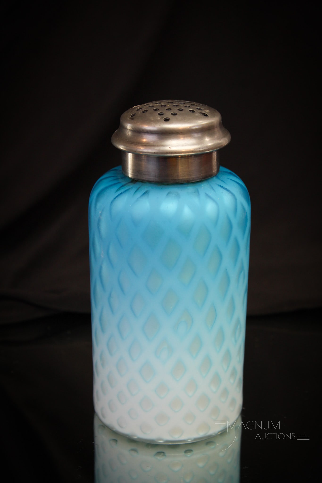 Victorian Blue Mother of Pearl Satin Glass Sugar Shaker (1 of 5)