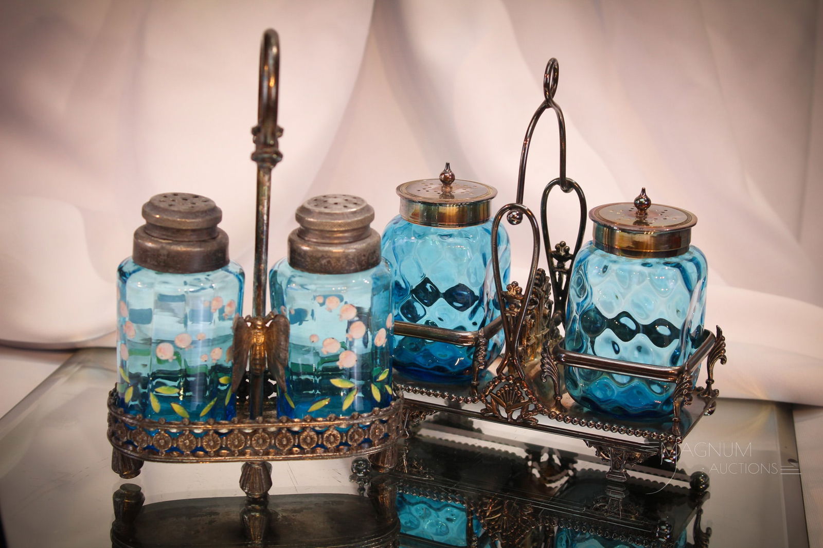 2 pc Lot Victorian Glass & Silverplate Salt Shaker Sets (1 of 16)