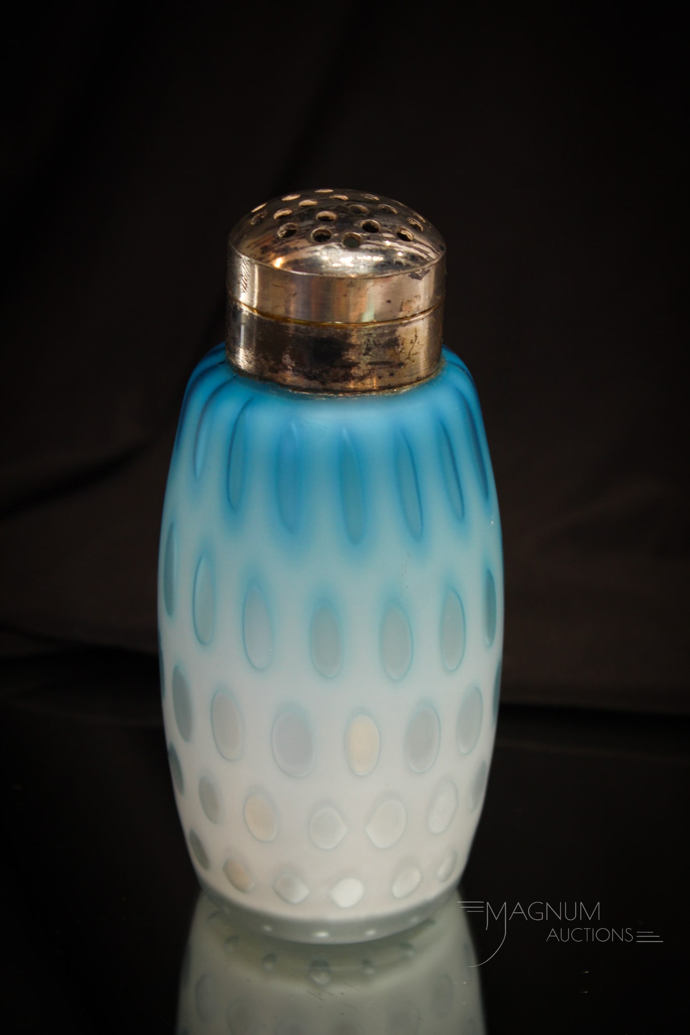 Blue Satin Victorian Mother of Pearl Glass Sugar Shaker (1 of 6)