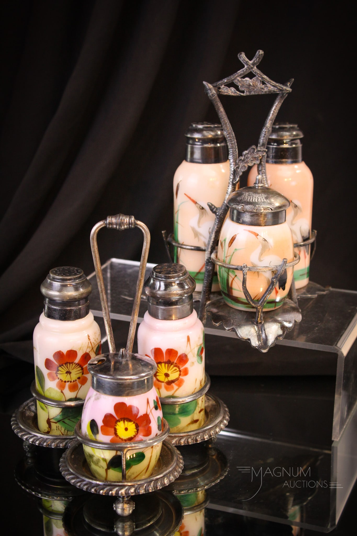 2 pc Lot Victorian Silverplate & Glass Condiment Shaker Sets (1 of 19)