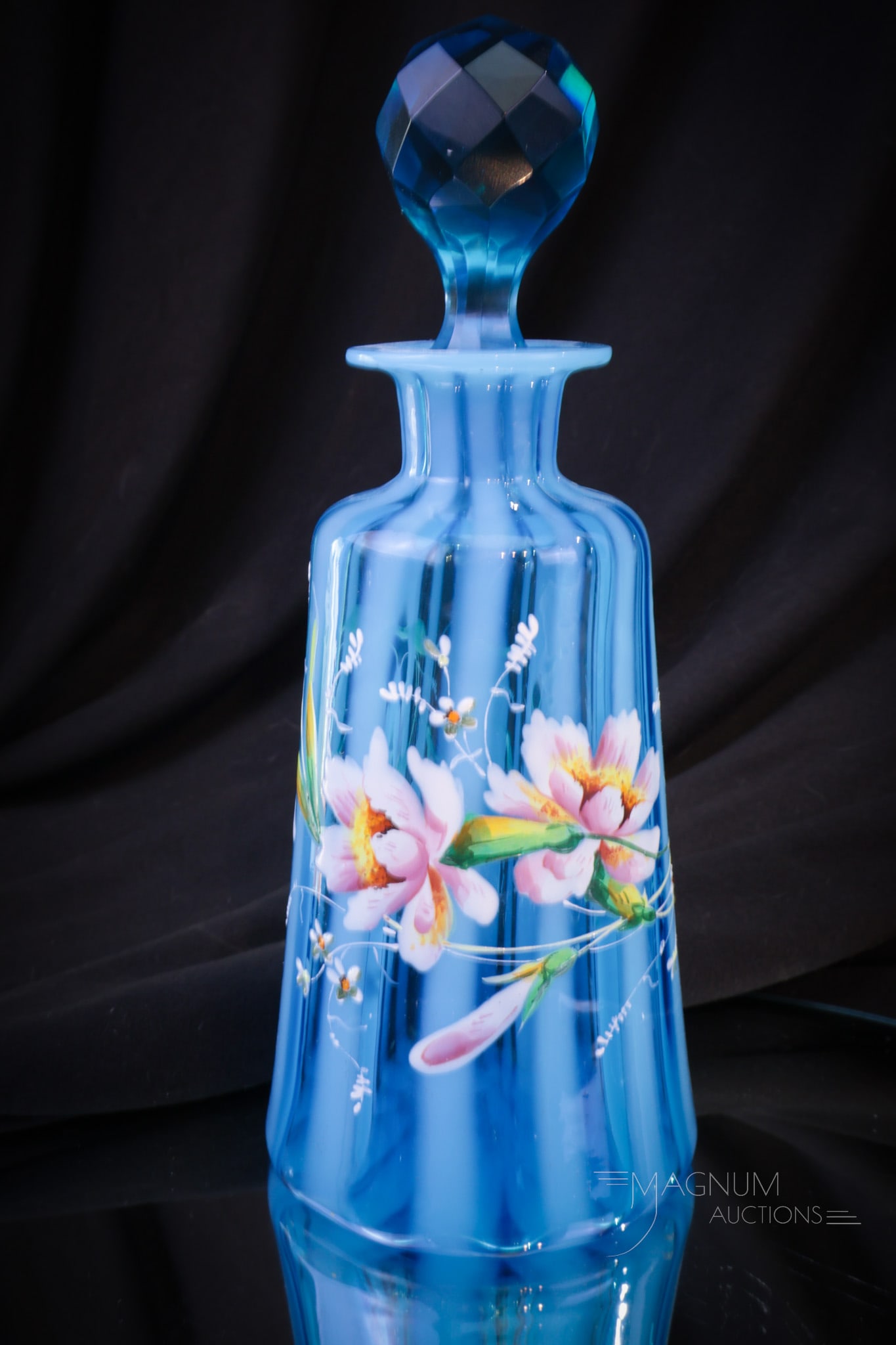 Victorian Blue Opalescent Enameled Glass Cologne Bottle (1 of 6)